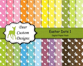 Easter Digital Paper Pack | 24 Bunny and Chicks Dots Scrapbook Paper | Instant Download