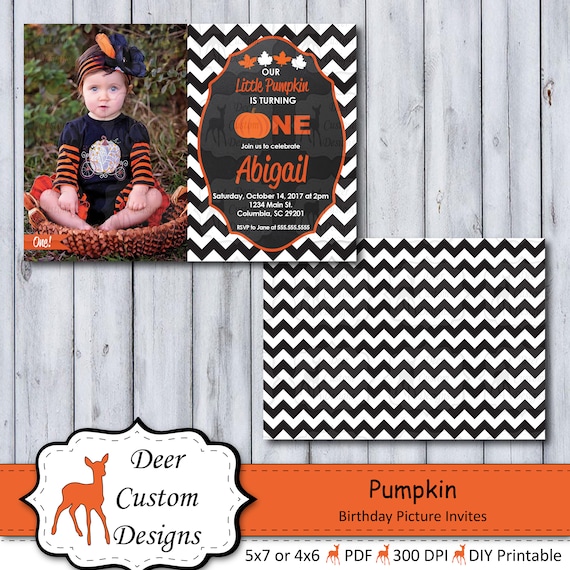 Pumpkin Birthday Invitation | First Birthday | Photo Pumpkin Birthday Invite | Pumpkin Invitation | Fall Birthday | Little Pumpkin | Any Age Il_570xn