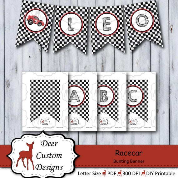 Racecar First Birthday Banner Race Car Birthday Bunting Banner