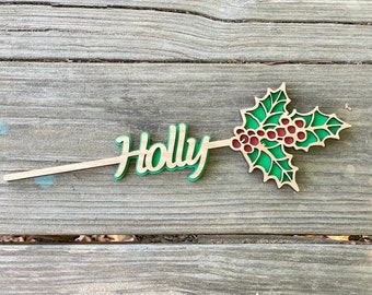 Holly Name Flower Wooden Mother's Day Gift, Personalized Valentine's Day Prom Gift, December Birth Month Flower Anniversary Gift for Her