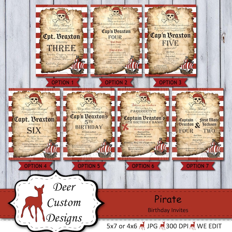 Pirate Birthday Invitation Any Birthday Pirate Birthday Invite Printed or Printable First Second Third Skull Treasure Map Ahoy image 8