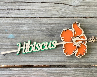 Hibiscus Name Flower Wooden Mother's Day Gift, Personalized Valentine's Day Prom Gift, February Birth Month Flower Anniversary Gift for Her