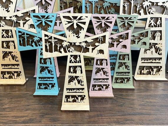 Easter Cross Home Decor, Wooden Freestanding Story of Easter Decoration in Cross Shape, Handcrafted Jesus Christ Cross Table Top Unique Gift Il_570xn