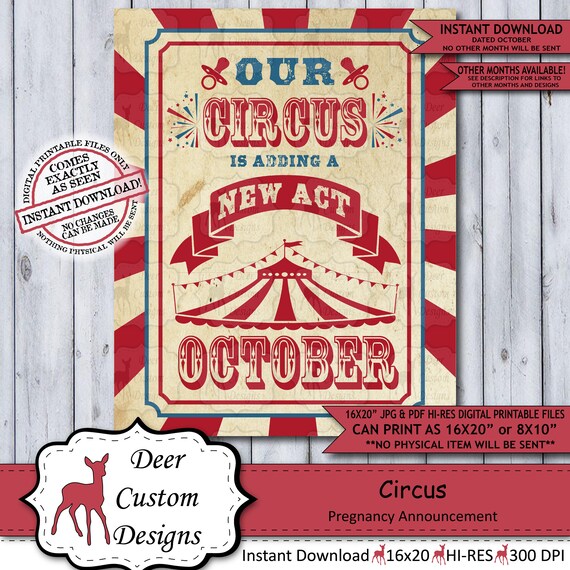 Circus Pregnancy Announcement | Photo Prop | Pregnancy Poster | Baby Reveal | Carnival Pregnancy Sign | New Baby | Expecting | October Il_570xn