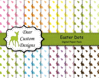 Easter Digital Paper Pack | 24 Bunny and Chicks Dots Scrapbook Paper | Instant Download