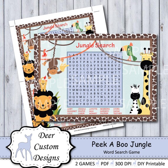 Peek A Boo Jungle Word Search Shower Game | Peek A Boo Jungle Nursery by Lambs & Ivy| DIY Printable | Personal Use Only | Instant Download Il_570xn