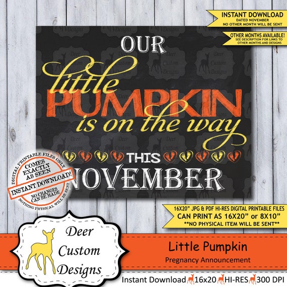 Little Pumpkin Chalkboard Pregnancy Announcement Photo Prop | Fall Halloween Baby Reveal Printable Poster | November Instant Download Sign Il_570xn