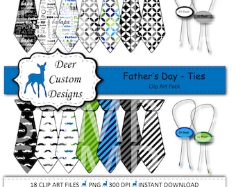 Father's Day Clip Art |  Neck Tie and Bolo Tie Clipart | 18 Digital Fathers Day PNG | Instant Download | Commercial Use | Bow Ties