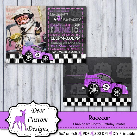 Racecar Photo Birthday Invitation | Photo Racecar Chalkboard Birthday Invite | Photo Chalkboard Race Car Party | Race Track | Nascar Racing Il_570xn