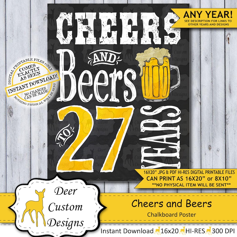 Cheers and Beers 27 Years 27th Birthday Poster Cheers to | Etsy