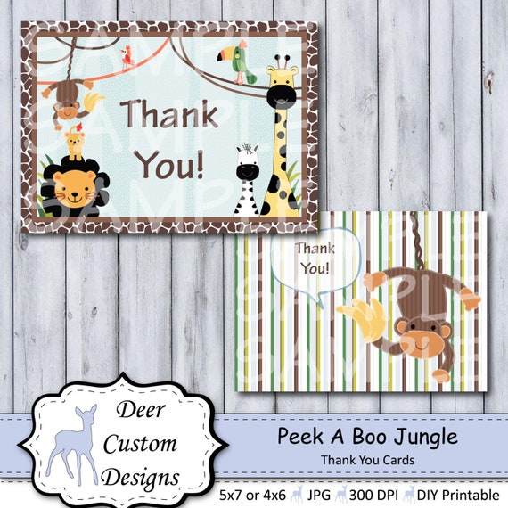 Peek A Boo Jungle Thank You Cards | Peek A Boo Jungle Nursery by Lambs & Ivy | DIY Printable | Personal Use Only | Instant Download Il_570xn