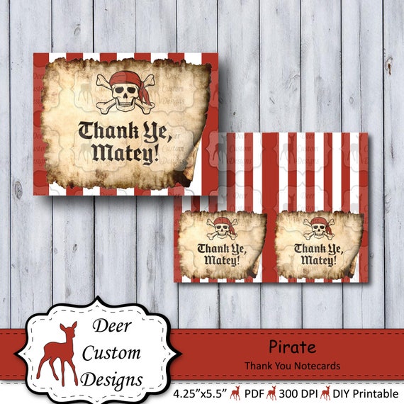 Pirate Thank You Notes Pirate Note Cards Pirate Birthday Party