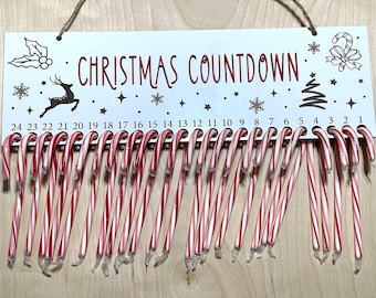 Personalized Candy Cane Christmas Countdown Advent Calendar Sign | Laser Engrave 3d Holiday Countdown Decor | Child or Family Name Tradition