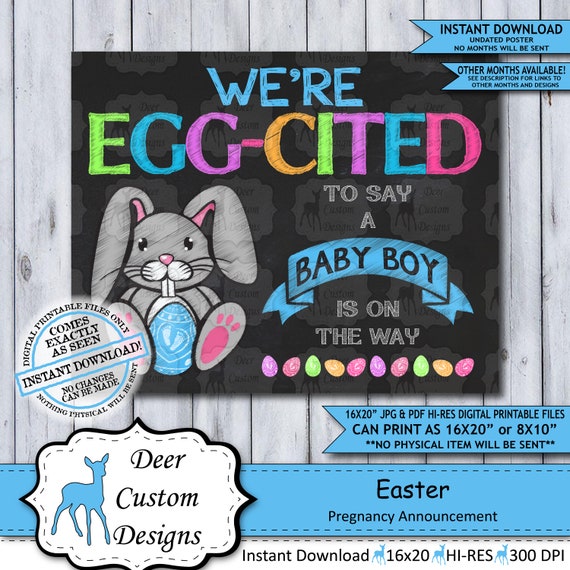 Easter Pregnancy Announcement | Photo Prop | Pregnancy Poster | Baby Reveal | Easter Pregnancy Sign | Baby Boy | Expecting | Undated Il_570xn