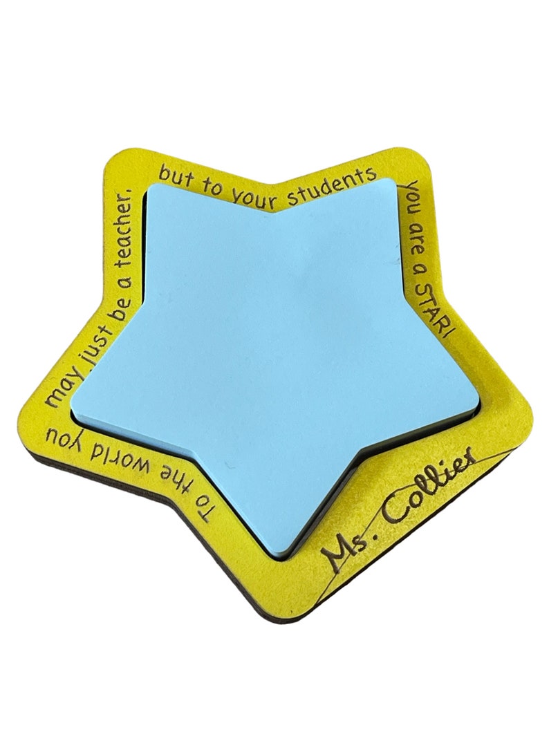 Personalized Star Teacher Sticky Note Holder Laser Engraved Teacher Appreciation or Back to School Gift for Teachers or Educators afbeelding 3