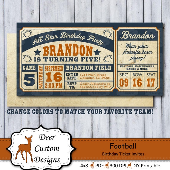 Football Birthday Ticket | Football Invitation | Football Birthday Invitation | Vintage Football Ticket Invite | All Star Birthday Football Il_570xn