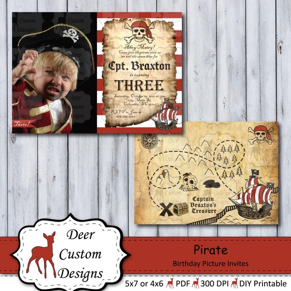 Pirate Birthday Invitation | Any Birthday | Photo Pirate Birthday Invite | Printed or Printable | First Second Third | Skull Treasure Map Il_570xn