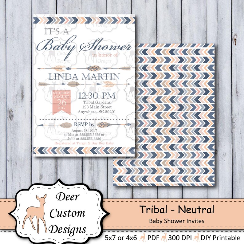 Tribal Baby Shower Invitation Tribal Baby Shower Invite Aztec Feather Baby Shower Arrows Boho Oh Baby Little Chief Tribal Baby Shower image 1