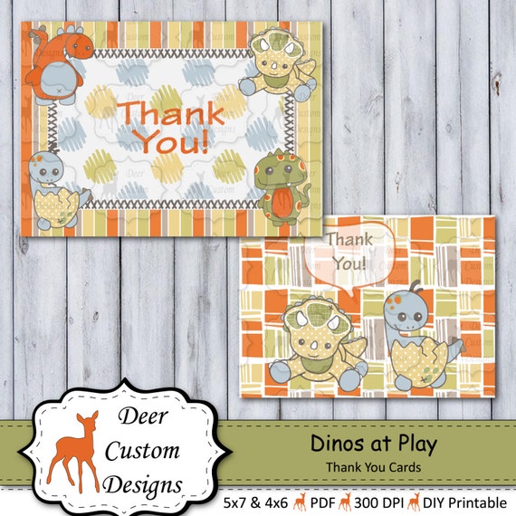 Thank You Cards Dinos at Play Nursery DIY Printable Personal Use
