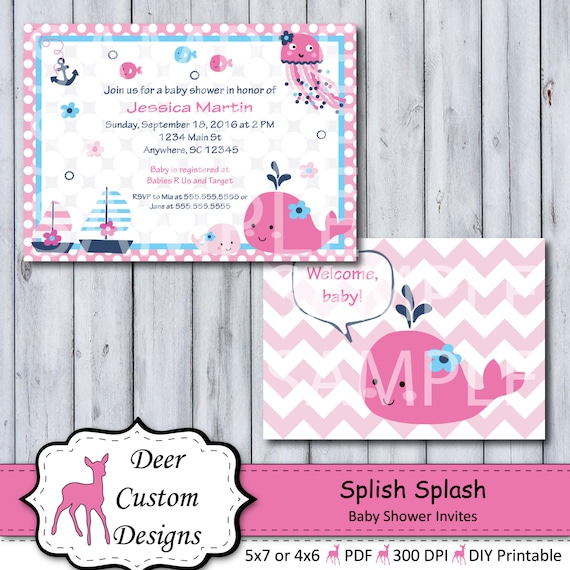 Custom Splish Splash Baby Shower Invitation | Splish Splash Nursery by  Lambs & Ivy | Printable or Printed | Whales Fish Anchor Nautical Girl