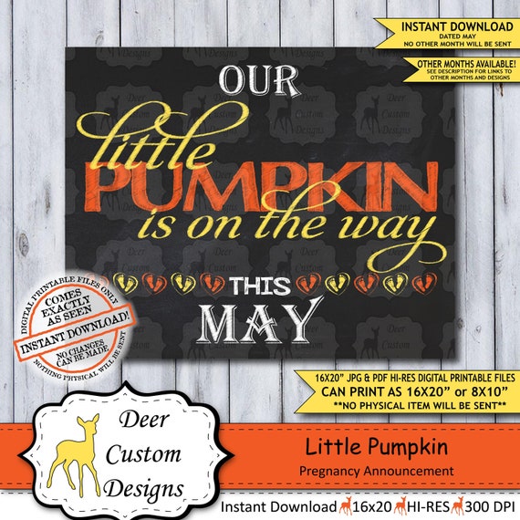Little Pumpkin Chalkboard Pregnancy Announcement Photo Prop | Fall Halloween Baby Reveal Printable Poster | May Instant Download Sign Il_570xn