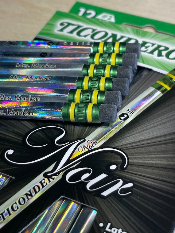 Personalized Engraved Ticonderoga Noir #2 Pencils for Back to School Teacher or Kindergarten Pre-K Gift | Holographic Elementary Fun Pencil Il_570xn