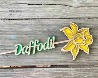 Daffodil Name Flower Wooden Mother's Day Gift, Personalized Valentine's Day Prom Gift, March Birth Month Flower Anniversary Gift for Her