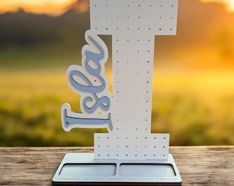 Personalized Earring Holder | Wood Jewelry Organizer for Mother's Day, Kid's Room, Girlfriend Birthday Gift | Initial and Name Affirmations