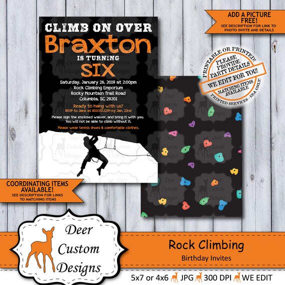 Rock Climbing Birthday Invitation | Boy, Girl, or Twin Indoor Climbing Birthday Invite | Mountain Climbing Adventure Printable or Printed Il_570xn