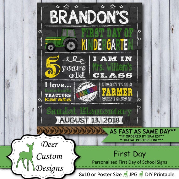 Back to School Sign | First Day School Sign | Printable or Printed Chalkboard First Day Poster | First Day of Kindergarten | Any Grade Il_570xn