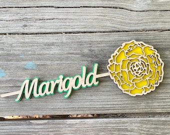 Marigold Name Flower Wooden Mother's Day Gift, Personalized Valentine's Day Prom Gift, October Birth Month Flower Anniversary Gift for Her