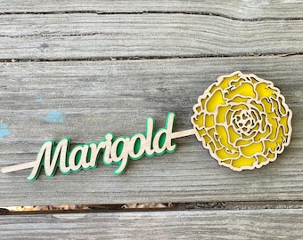 Marigold Name Flower Wooden Mother's Day Gift, Personalized Valentine's Day Prom Gift, October Birth Month Flower Anniversary Gift for Her