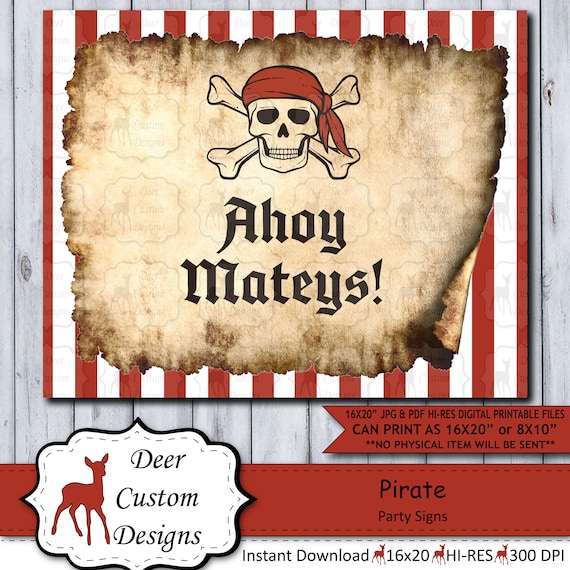 Printable Pirate Party Sign | Ahoy Mateys | Instant Digital Download | Pirate Party Poster | Boy Birthday Decor | Pirate Party Decoration Il_570xn
