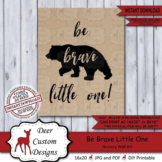 Be Brave Little One Lumberjack Nursery Wall Art Poster | Instant Download Bear Rustic Woodland Wilderness Plaid Sign for a Boy Nursery Il_570xn