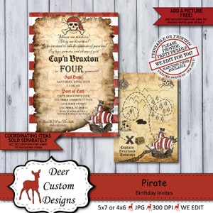 Pirate Birthday Invitation Ahoy Matey Pirate Birthday Invite Any Age Pirate Pool Party Printed or Printable Skull Treasure Map image 2