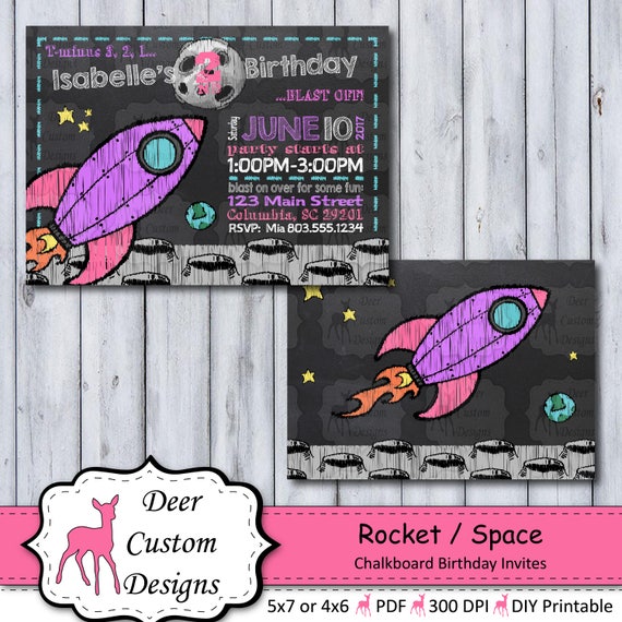 Rocket Birthday Invitation | Space Chalkboard Birthday Invite | Astronaut Invitation | Outer Space Birthday Invite | Alien Invitation Il_570xn