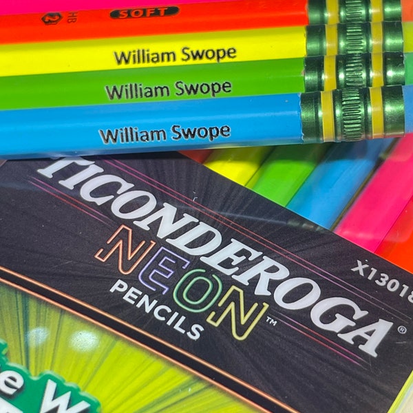 Personalized Engraved Neon Ticonderoga #2 Pencils for Back to School Teacher or Kindergarten Pre-K Gift | Elementary Retro Fun Pencil
