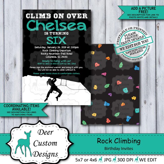 Rock Climbing Birthday Invitation | Boy, Girl, or Twin Indoor Climbing Birthday Invite | Mountain Climbing Adventure Printable or Printed Il_570xn