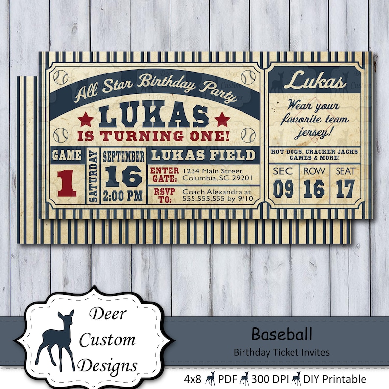 Baseball Birthday Invite Baseball Invitation Baseball Birthday Party Baseball Ticket Invite Vintage Baseball Ticket Invite Sports image 1