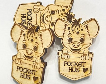 Hyena Pocket Hug Laser Ready Cut File for Glowforge or Other Lasers | SVG and PDF Digital Cut File | Cute Pocket Pal Token Engraving File