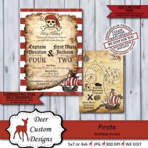 Pirate Birthday Invitation Ahoy Matey Pirate Birthday Invite Any Age Pirate Pool Party Printed or Printable Skull Treasure Map image 7