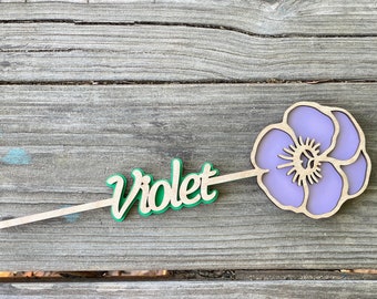 Violet Name Flower Wooden Mother's Day Gift, Personalized Valentine's Day Prom Gift, February Birth Month Flower Anniversary Gift for Her
