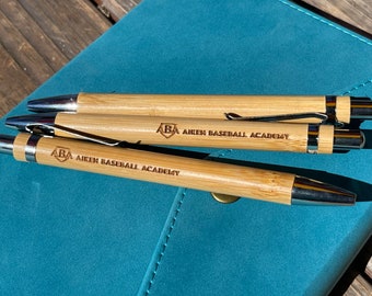 Eco-friendly Personalized Laser Engraved Bamboo Black Ink Pen for Groomsmen or Back to School Teacher or Work | Promotional Business Pens