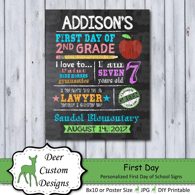 First Day of School Sign Printable First Day School Sign Any Grade Back to School Sign First Day of School Chalkboard Sign image 1