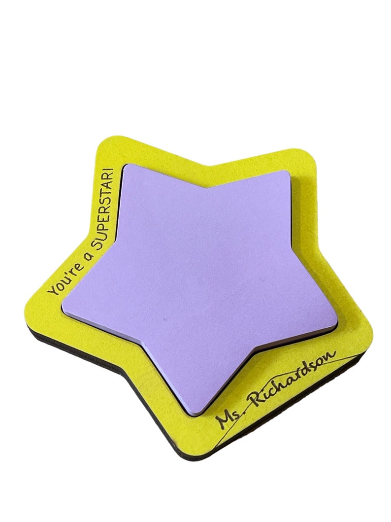 Personalized Star Teacher Sticky Note Holder Laser Engraved Teacher Appreciation or Back to School Gift for Teachers or Educators afbeelding 1