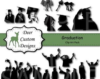 Graduation Silhouettes Clip Art | Graduation Clipart | 18 Digital Graduation PNG | Instant Download | Commercial Use | Graduation Silhouette