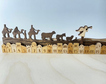 Wooden Nativity Advent Calendar Christmas Countdown | Holiday Tradition Advent | Three Wise Men Laser Engraved Custom Unique Advent