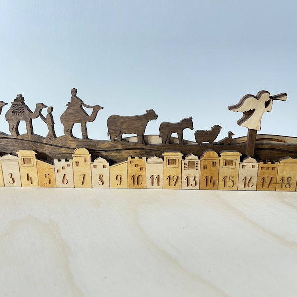 Wooden Nativity Advent Calendar Christmas Countdown | Holiday Tradition Advent | Three Wise Men Laser Engraved Custom Unique Advent