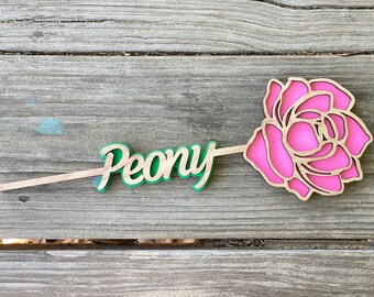 Peony Name Flower Wooden Mother's Day Gift, Personalized Valentine's Day Prom Gift, November Birth Month Flower Anniversary Gift for Her