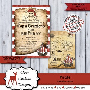 Pirate Birthday Invitation Ahoy Matey Pirate Birthday Invite Any Age Pirate Pool Party Printed or Printable Skull Treasure Map image 5